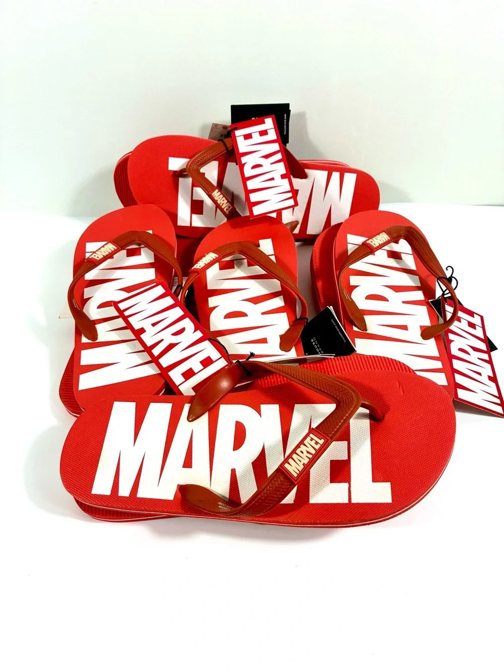 Marvel Comics Men Classic Logo Flip Flops Beach Slides Red White Summer Beach